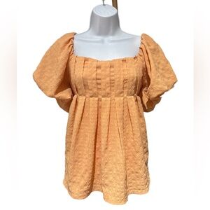 Chic Orange Puff Sleeve Blouse